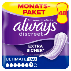 Always Discreet Inkontinenzeinlagen für Frauen Ultimate Tag 48 Stück Extra Sicher und Diskret Angebot bei HelloDeals