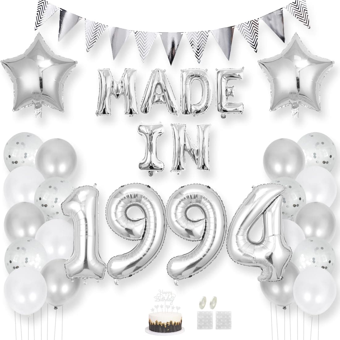 Daimay 31 Jahr Geburtstag Deko Frauen Mann MADE IN 1994 Luftballons Silber Geburtstagdeko Ballons Folienballons Luftballons Dreieckflagge Stern Mylar Foil Ballon Konfetti Luftballons Tortenaufsatz