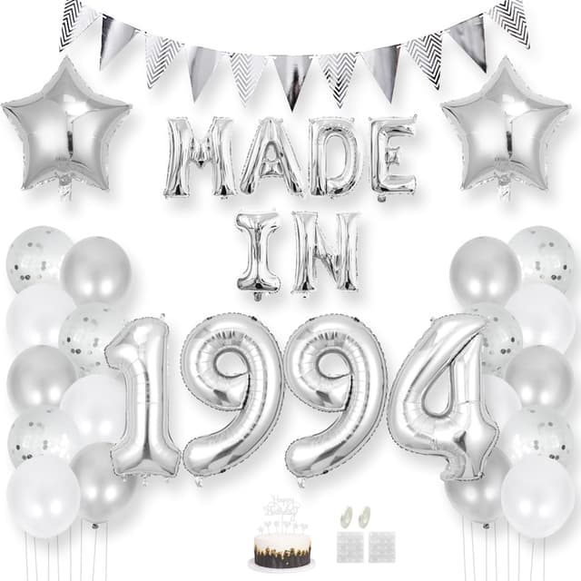 Daimay 31 Jahr Geburtstag Deko Frauen Mann MADE IN 1994 Luftballons Silber Geburtstagdeko Ballons Folienballons Luftballons Dreieckflagge Stern Mylar Foil Ballon Konfetti Luftballons Tortenaufsatz