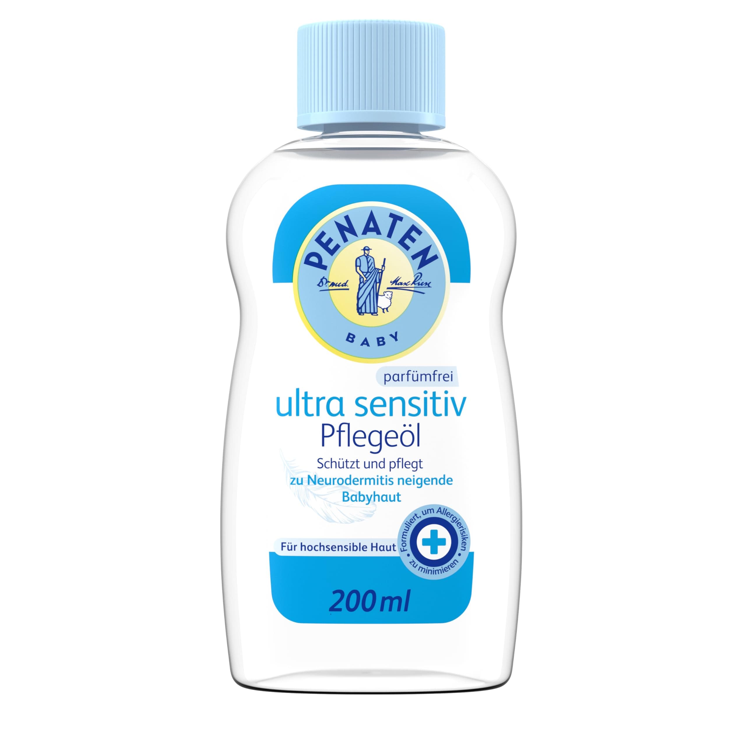 Penaten Ultra Sensitiv Pflegeöl schützendes Baby Massageöl & parfümfreies Babyöl für hochsensible, zu Neurodermitis neigende Haut
