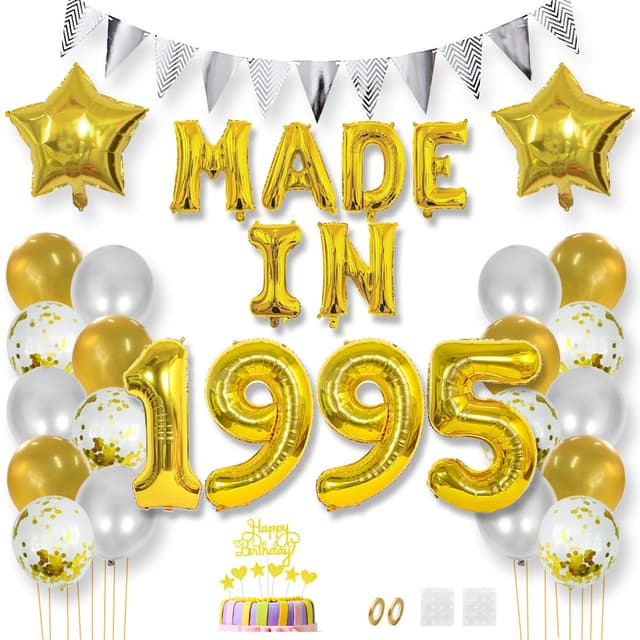 Daimay 30 Jahr Geburtstag Deko Frauen Mann MADE IN 1995 Luftballons Gold Geburtstagdeko Ballons Folienballons Luftballons Dreieckflagge Stern Mylar Foil Ballon Konfetti Luftballons Tortenaufsatz