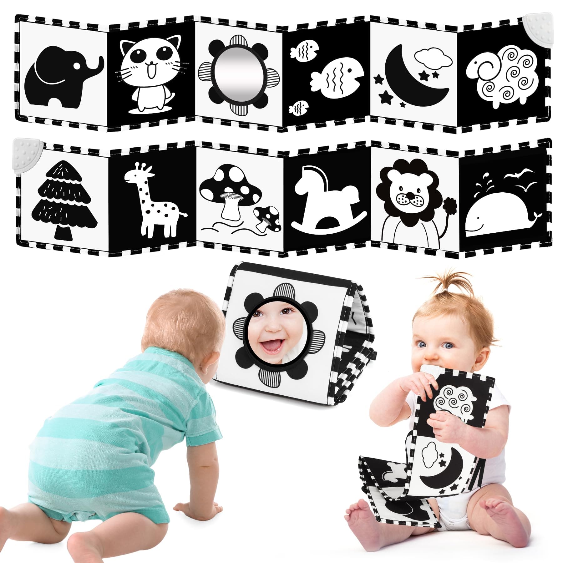 Black & White Babybuch Kontrastbuch Baby-Bilderbuch-Stoffbücher- Kontrast Baby Spielzeug 0 3 6 9 12 Monate,Neugeboren Babygeschenk