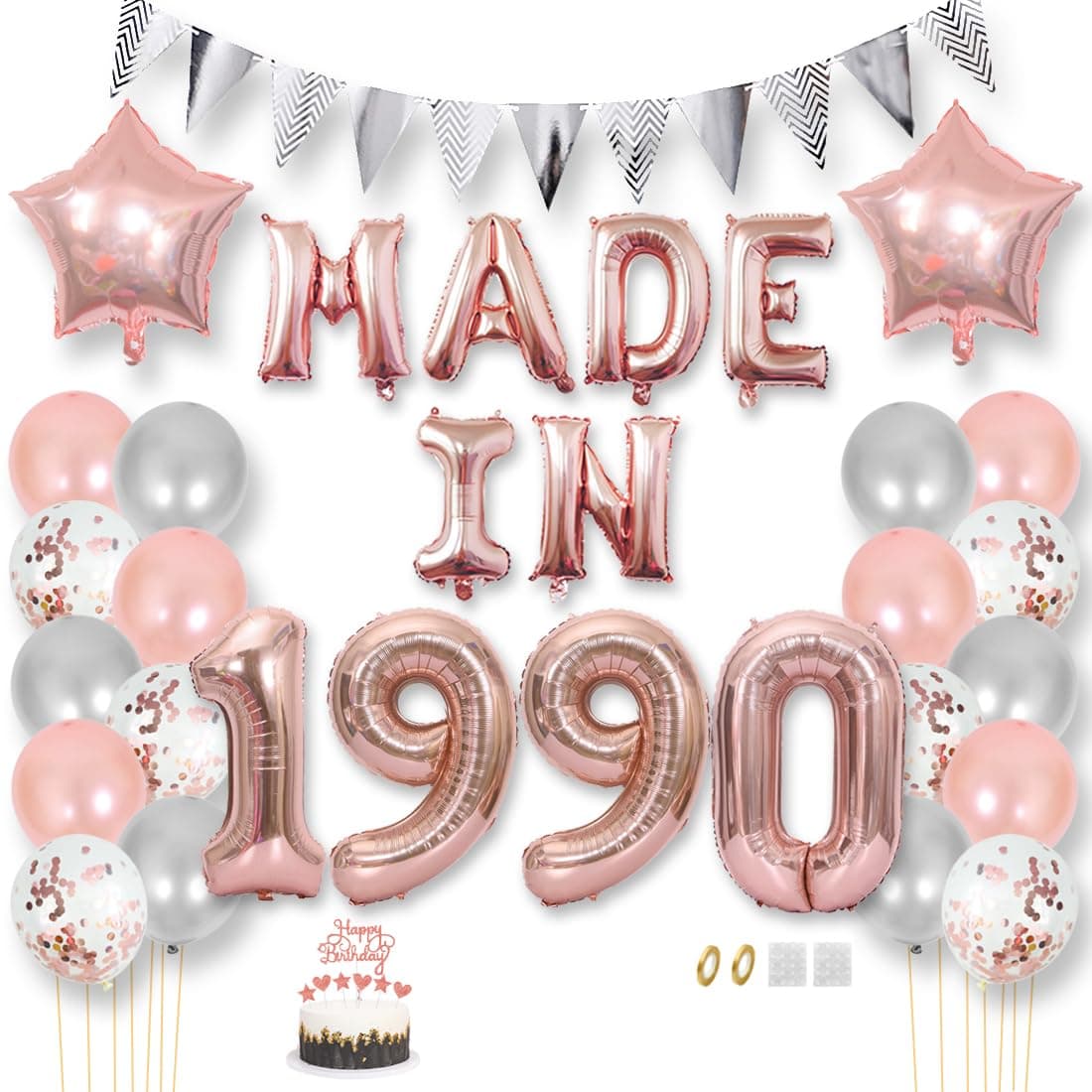 Daimay 35 Jahr Geburtstag Deko Frauen Mann MADE IN 1990 Luftballons Rosegold Geburtstagdeko Ballons Folienballons Luftballons Dreieckflagge Stern Mylar Foil Ballon Konfetti Luftballons Tortenaufsatz