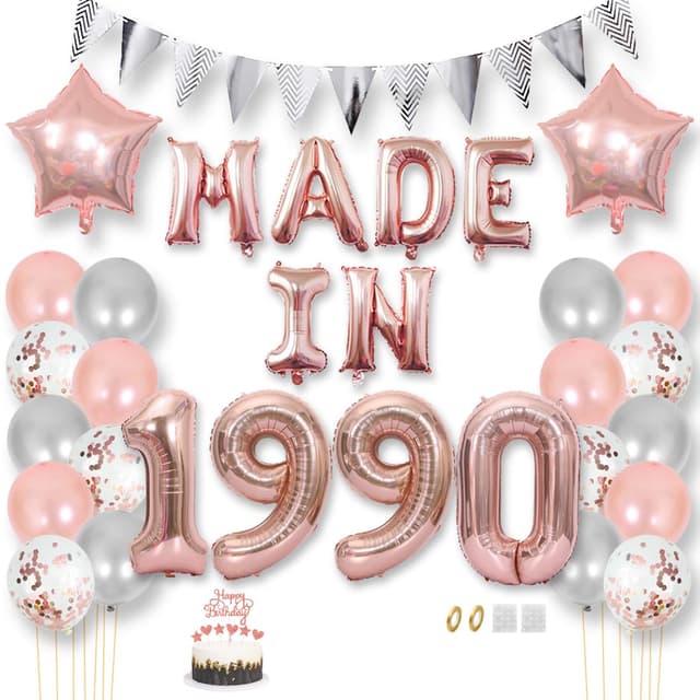 Daimay 35 Jahr Geburtstag Deko Frauen Mann MADE IN 1990 Luftballons Rosegold Geburtstagdeko Ballons Folienballons Luftballons Dreieckflagge Stern Mylar Foil Ballon Konfetti Luftballons Tortenaufsatz