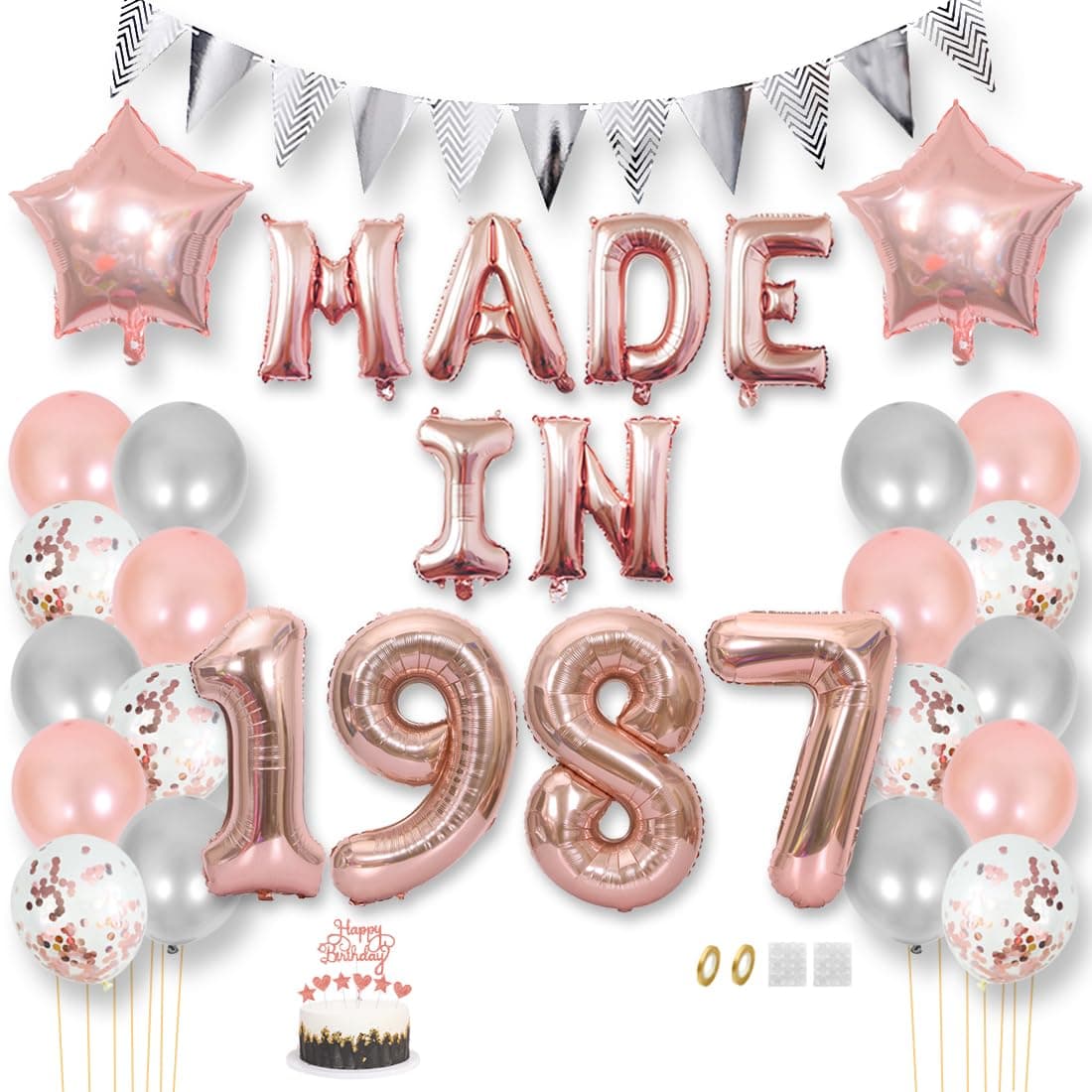 Daimay 38 Jahr Geburtstag Deko Frauen Mann MADE IN 1987 Luftballons Rosegold Geburtstagdeko Ballons Folienballons Luftballons Dreieckflagge Stern Mylar Foil Ballon Konfetti Luftballons Tortenaufsatz