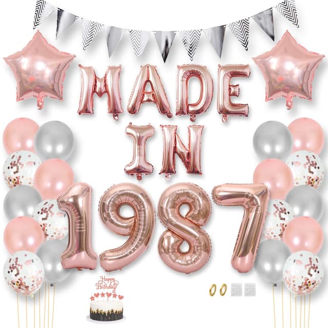 Daimay 38 Jahr Geburtstag Deko Frauen Mann MADE IN 1987 Luftballons Rosegold Geburtstagdeko Ballons Folienballons Luftballons Dreieckflagge Stern Mylar Foil Ballon Konfetti Luftballons Tortenaufsatz