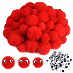 TOAOB 80 Stück Pompons Basteln Groß Rot Pompom 3 cm 4 cm 5 cm Flauschigen Plüsch set Bälle Kunst Bommel mit Selbstklebend Wackelaugen für Dekorieren Nähen DIY Lustige Kreativen Handwerk