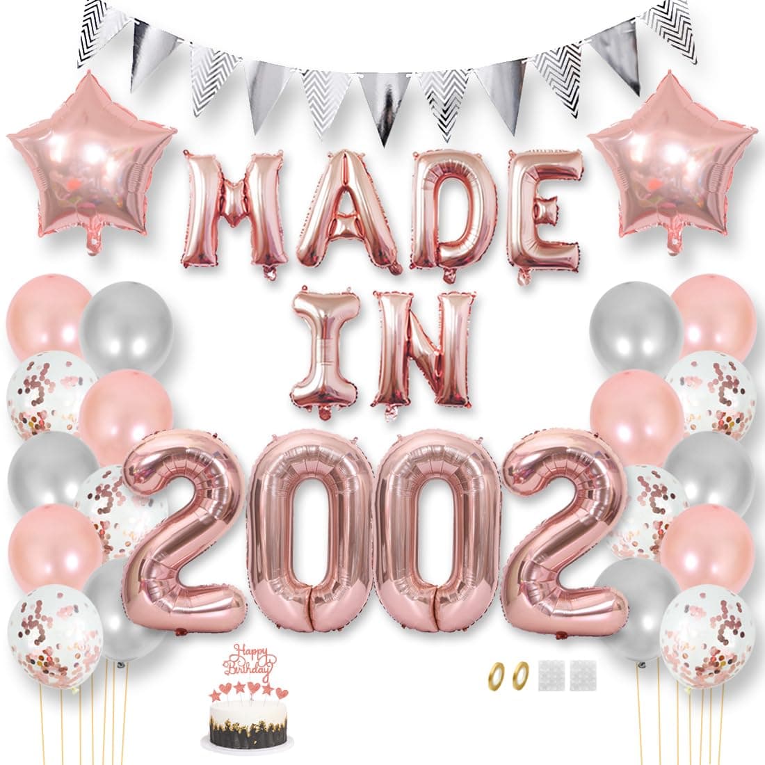 Daimay 23 Jahr Geburtstag Deko Frauen Mann MADE IN 2002 Luftballons Rosegold Geburtstagdeko Ballons Folienballons Luftballons Dreieckflagge Stern Mylar Foil Ballon Konfetti Luftballons Tortenaufsatz