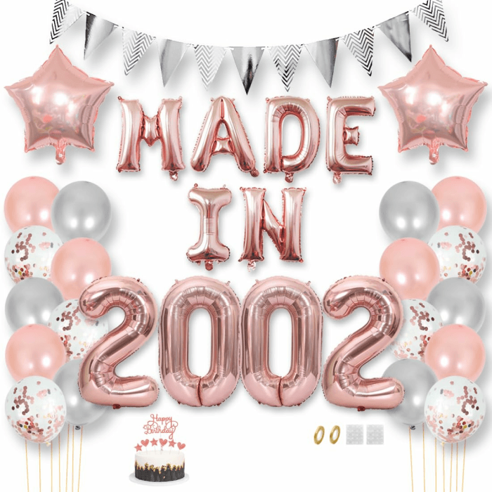 Daimay 23 Jahr Geburtstag Deko Frauen Mann MADE IN 2002 Luftballons Rosegold Geburtstagdeko Ballons Folienballons Luftballons Dreieckflagge Stern Mylar Foil Ballon Konfetti Luftballons Tortenaufsatz