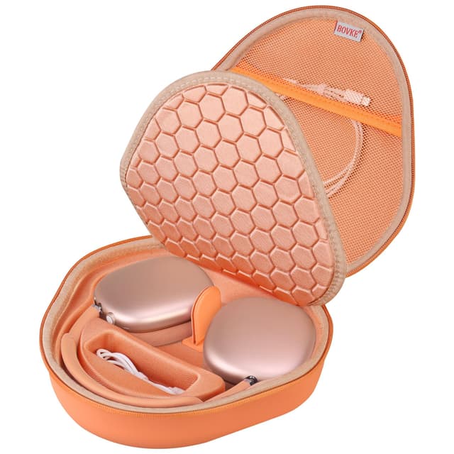 BOVKE Harte Tragetasche mit Schlafmodus für Apple AirPods Max Wireless Over-Ear Kopfhörer, AirPods Max schützende tragbare Aufbewahrungstasche mit Netztasche für USB-C Ladekabel Zubehör, Orange PU_Orange