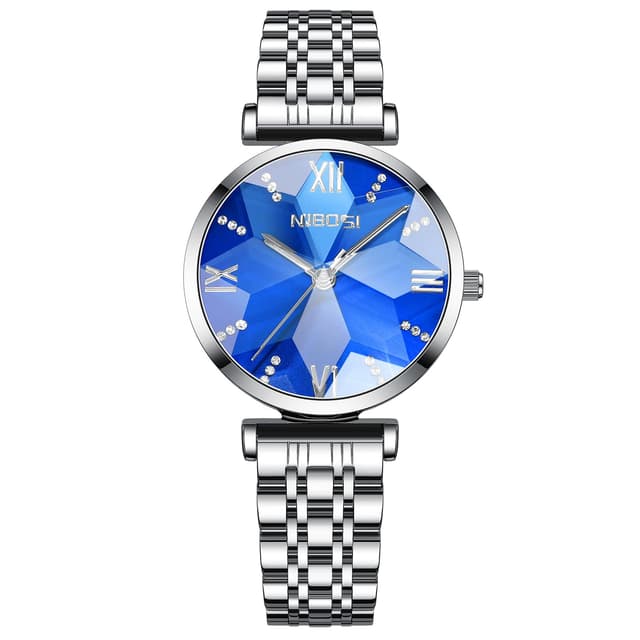 NIBOSI Damen-Armbanduhr Damenuhr Analog grünes Zifferblatt Armbanduhr für Damen luxuriös Diamant Roségold Edelstahl Quadratuhr Mädchen Schmuckarmband Blau
