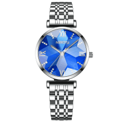 NIBOSI Damen-Armbanduhr Damenuhr Analog grünes Zifferblatt Armbanduhr für Damen luxuriös Diamant Roségold Edelstahl Quadratuhr Mädchen Schmuckarmband Blau
