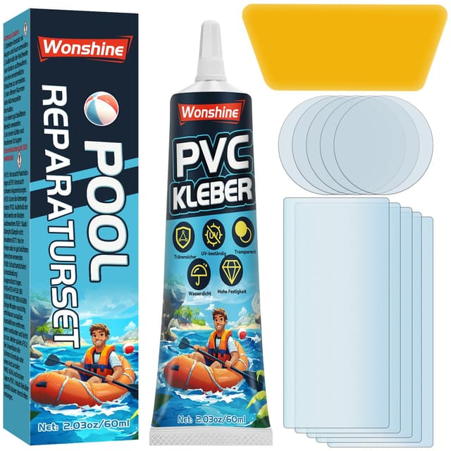 Pool Reparaturset, Pool Flicken Wasserdicht, Luftmatratze Reparaturset, Durchsichtige Repariert Eine Vielzahl Von Aufblasbaren Gegenständen, Poolfolie, Kajaks, Schlauchboot (60ml) 2025PVC60ML-W01