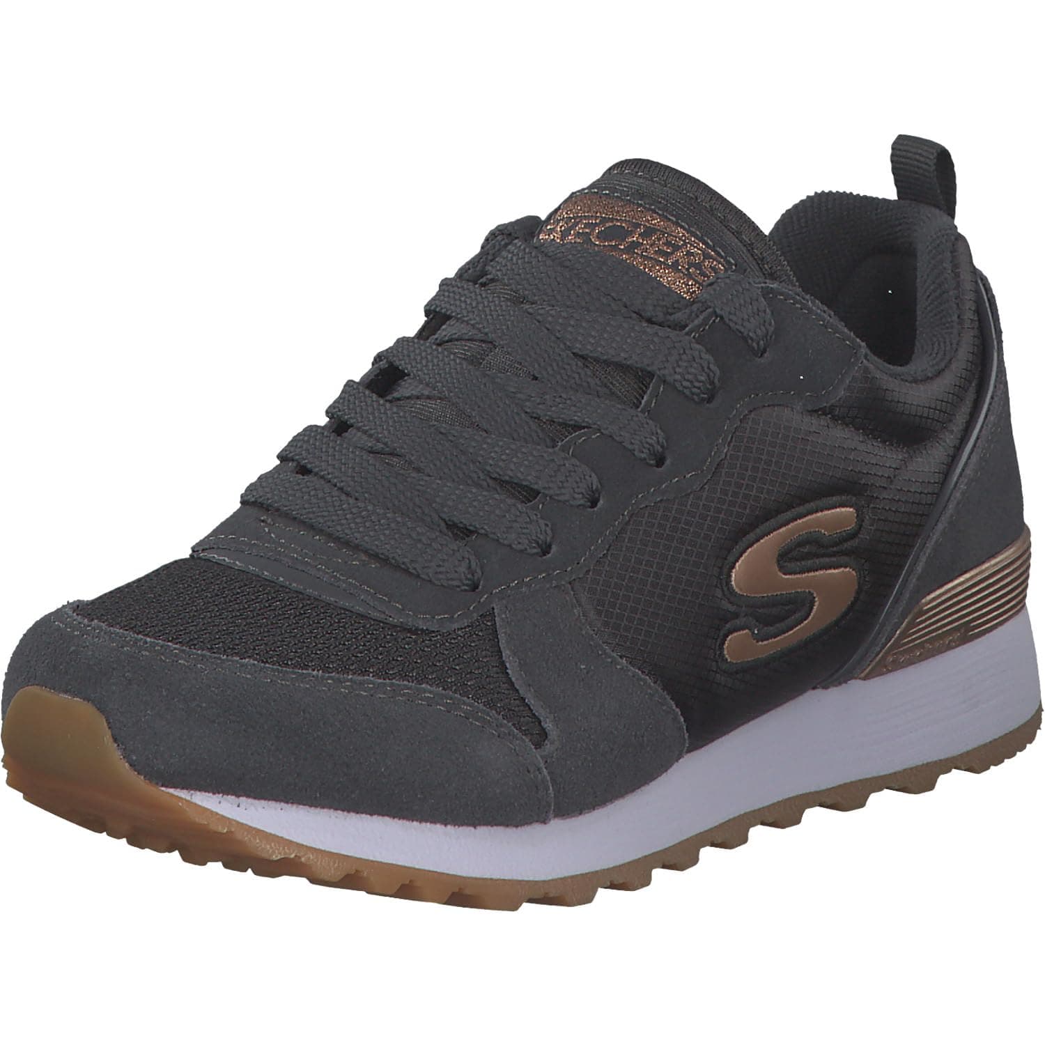 SKECHERS OG 85-Goldn Gurl 41 EU Charcoal Suede Nylon Mesh Rose Gold Trim