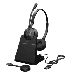 Jabra Engage 55 DECT-Stereo-Headset mit Ladestation – Geräuschunterdrückendes Mikrofon, lange Reichweite – Für Zoom & Google Meet – Schwarz (Generalüberholt)