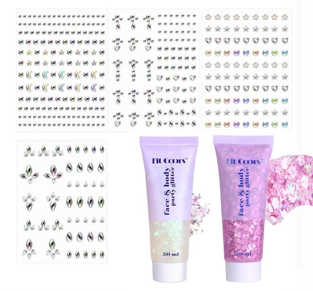Body Glitter gel 100ml,Glitzersteine Selbstklebend mit Glitzer Gesicht Set,430pcs Strasssteine und 2pcs Face Glitter Gel Glitzer Schminke Lasting Powder For Festival Masquerade Birthday Makeup