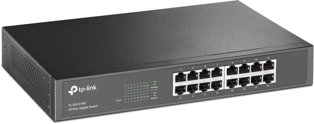 TP-Link TL-SG1016D 16-Port Gigabit-/Netzwerk Switch (Rackmount, 32Gbit/S Switching-Kapazität, Geschirmte RJ-45 Ports, Metallgehäuse, Igmp-Snooping, Unmanaged, Plug-und-Play) Schwarz Gigabit Switch 16-port