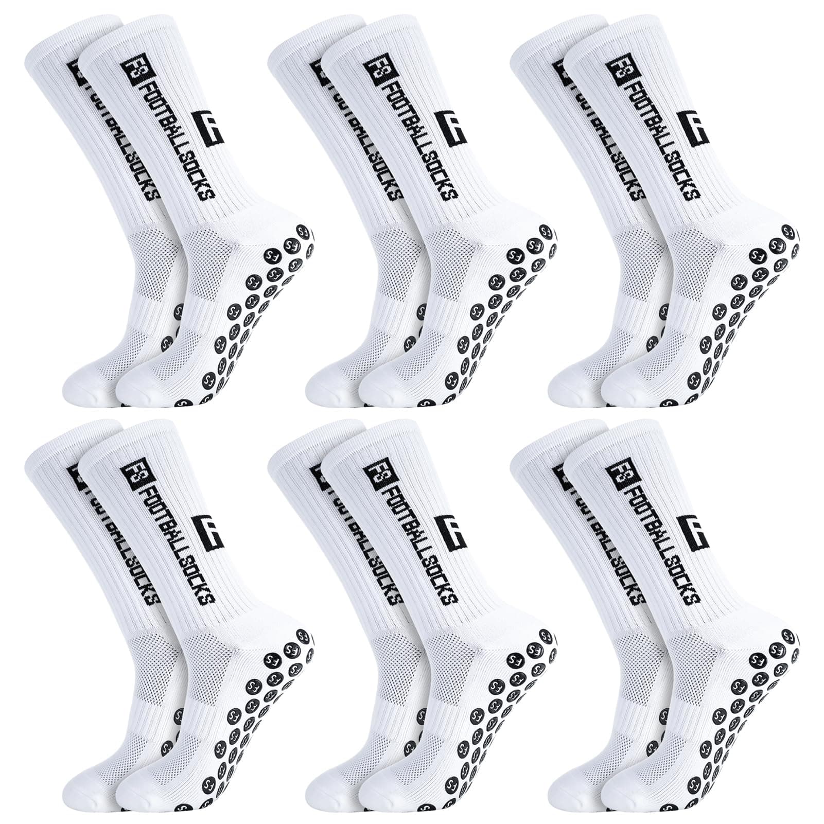 Apricitie 6 Paare Fußball Socken,Sportsocken 39-46 Anti Rutsch Grip Fussball Socken Rutschfeste Fußballsocken für Herren Damen Fussball Basketball Laufen Radfahren