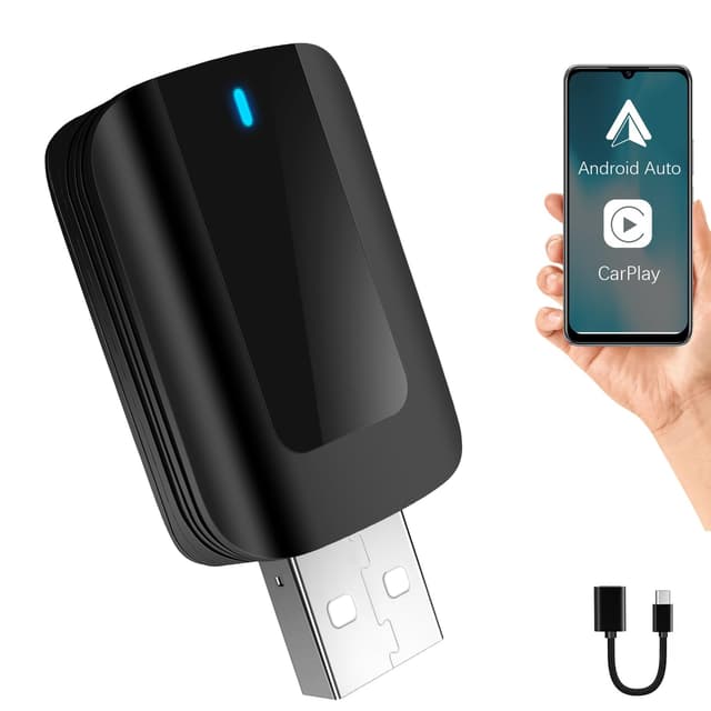YVVV Android Auto & Apple CarPlay Wireless Adapter - Kabelloses Upgrade Plug & Play, Kompatibel mit Android 11+ / iPhone iOS 10+ und Allen Autos mit kabelgebundenem Android Auto oder CarPlay Matt-Schwarz