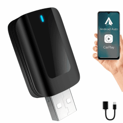 YVVV Android Auto & Apple CarPlay Wireless Adapter - Kabelloses Upgrade Plug & Play, Kompatibel mit Android 11+ / iPhone iOS 10+ und Allen Autos mit kabelgebundenem Android Auto oder CarPlay Matt-Schwarz