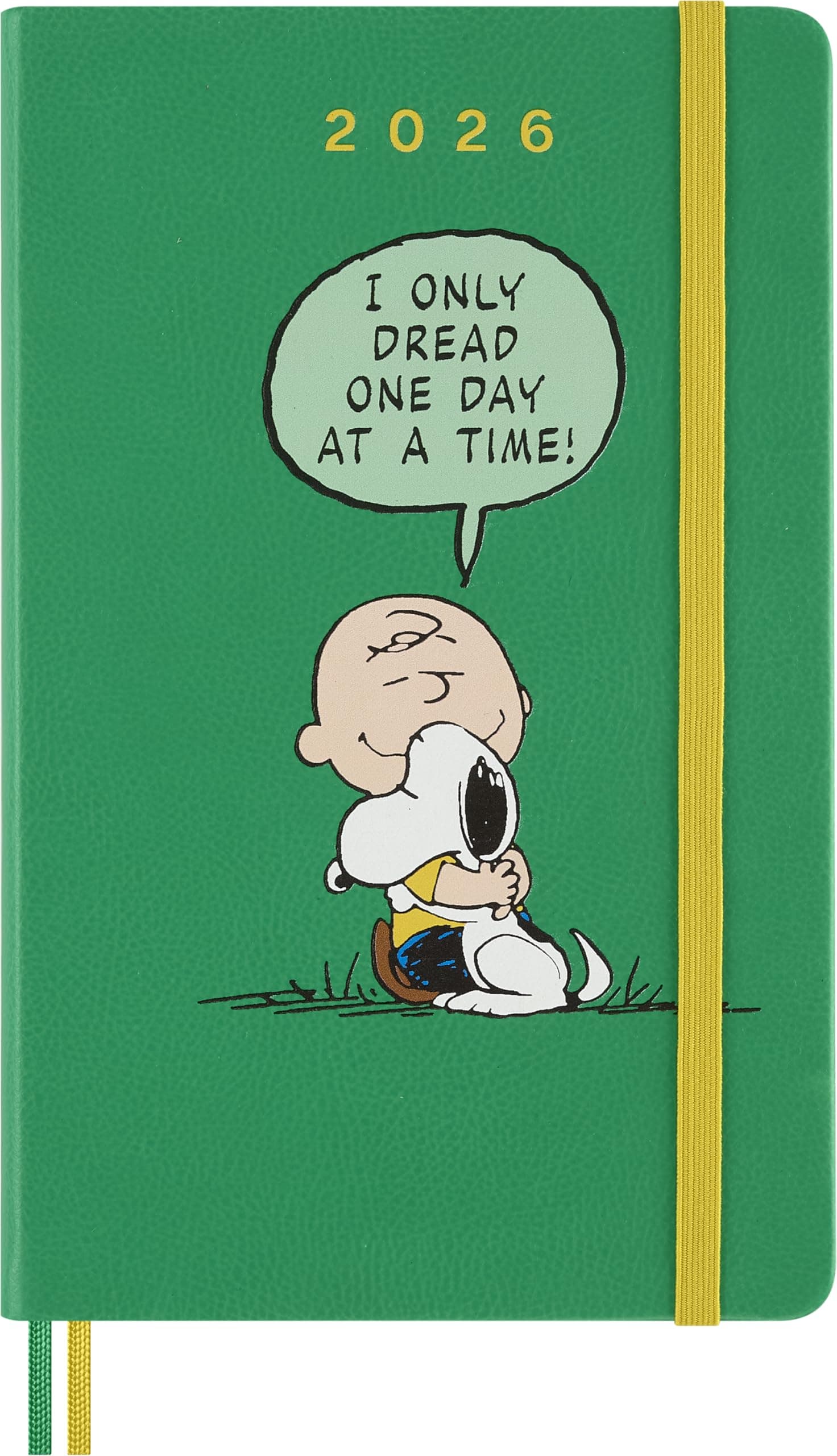 Moleskine Daily Planner Peanuts, 12-Monate Tageskalender 2026, mit Harte Einband, Elastischem Verschluss und thematischen Aufklebern, Großformat 13 x 21 cm