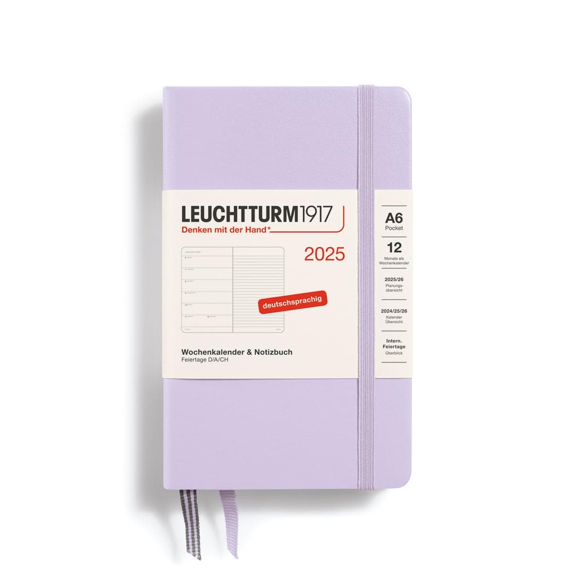 LEUCHTTURM1917 370498 Wochenkalender & Notizbuch Pocket (A6) 2025, Lilac, Deutsch