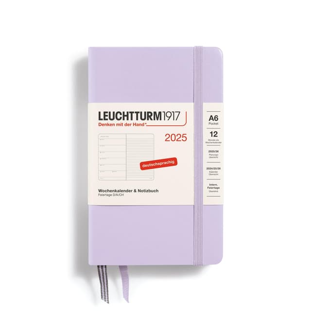 LEUCHTTURM1917 370498 Wochenkalender & Notizbuch Pocket (A6) 2025, Lilac, Deutsch