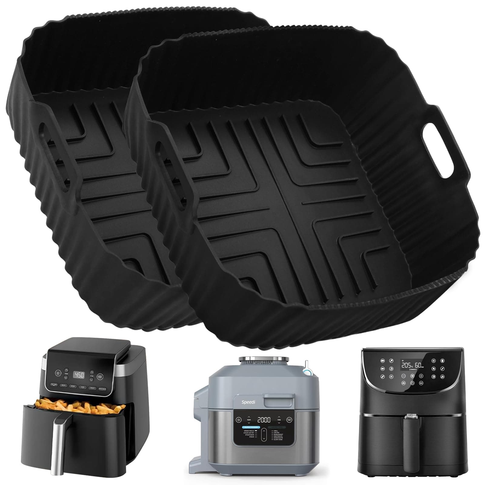 YQL Quadratische Silikonform für Ninja Heißluftfritteuse Pro 4,7L AF140EU/Ninja MAX PRO 6,2L AF180EU, Airfryer Zubehör für Cosori Turbo Blaze 6L, Silikon Einsatz für Russell Hobbs Airfryer xxl 8L 19cm x 19cm x 8cm