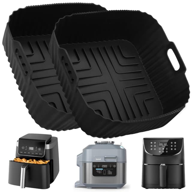 YQL Quadratische Silikonform für Ninja Heißluftfritteuse Pro 4,7L AF140EU/Ninja MAX PRO 6,2L AF180EU, Airfryer Zubehör für Cosori Turbo Blaze 6L, Silikon Einsatz für Russell Hobbs Airfryer xxl 8L 19cm x 19cm x 8cm