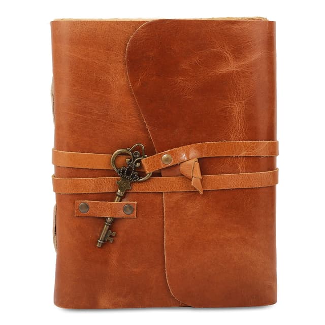 Leder-Tagebuch mit liniertem Büttenrandpapier 20,3 x 15,2 cm und Vintage-Schlüssel/handgefertigtes Schreib-Notizbuch/gebundener täglicher Notizblock für Männer und Frauen (8 x 6, Tan) 8 x 6 Tan