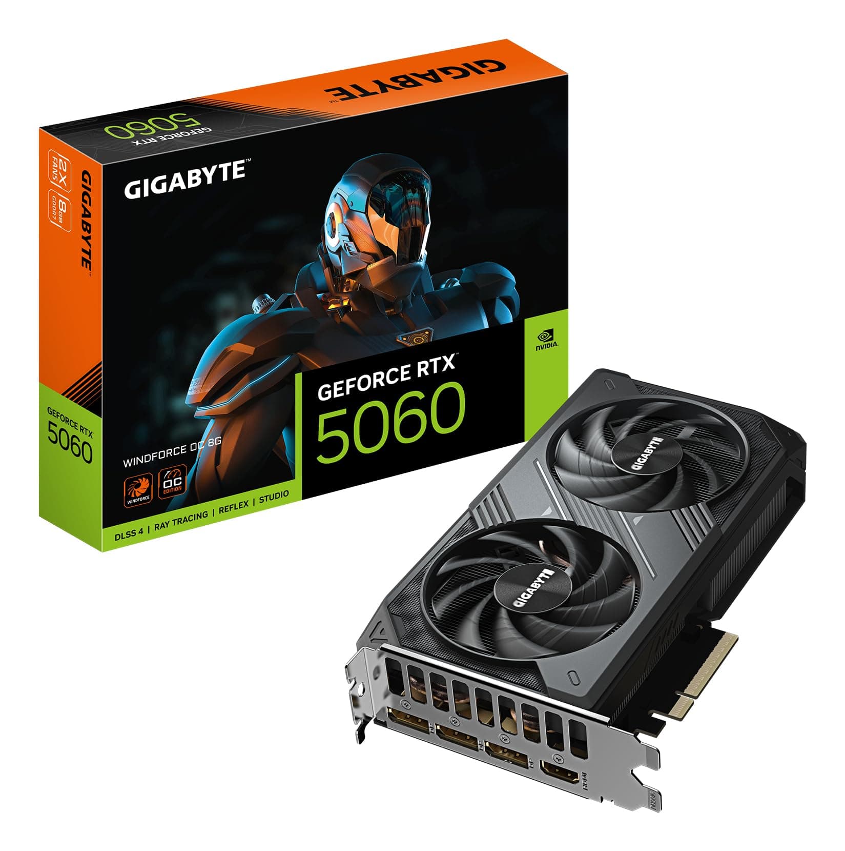 Gigabyte GeForce RTX 5060 WINDFORCE OC 8G Grafikkarte - 8GB GDDR7, 128bit, PCI-E 5.0, 2512 MHz Kerntakt, 3 x DisplayPort, 1 x HDMI, GV-N5060WF2OC-8GD Full-Height/Half-Length (FH/HL)