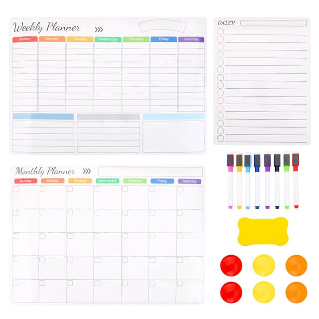 Magnetisch Monatsplaner/Wochenplaner/Tagesplaner Abwischbar,Magnettafel für Kühlschrank Magnetisch Familienplaner,Whiteboard Magnetisch Kalender for Büro Schulsachen Küche Office