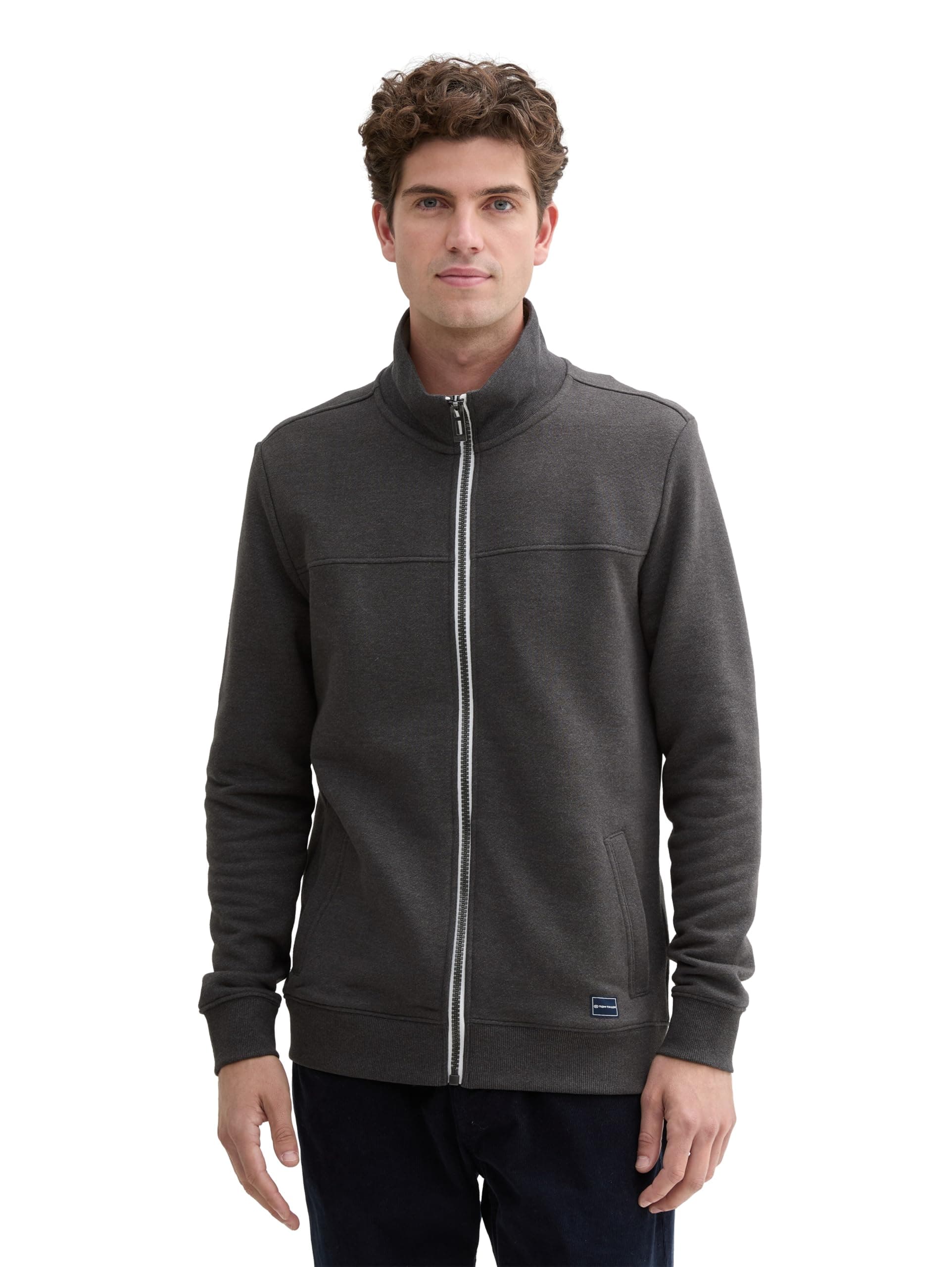 TOM TAILOR Herren Sweatjacke mit Stehkragen XL 11086 - Dark Grey Melange