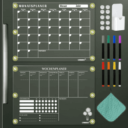 LVNRIDS 2 Stück Magnetisch Kalender Monatsplaner und Wochenplaner Abwischbar Kühlschrank, 42 x 30cm Deutsch Acryl Magnettafel Kalender für Kühlschrank, Acryl Transparent Planungstafeln Monats und Wochenalender