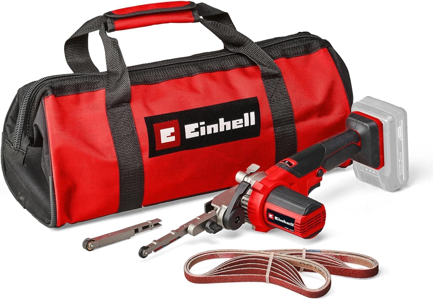 Einhell Akku-Bandfeile TE-BF 18 Li-Solo Power X-Change (18 V, Geschwindigkeit bis 1.700 m/min, 2x Schleifarme 9 mm und 13 mm, inkl. 12x Schleifbänder, ohne Akku) ohne Akku und Ladegerät
