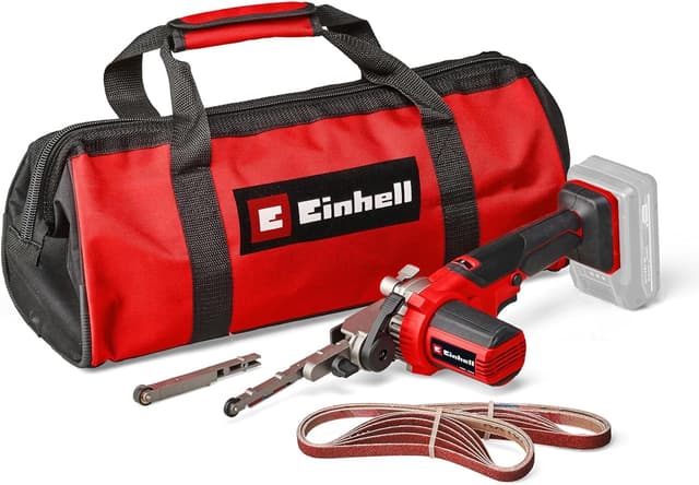 Einhell Akku-Bandfeile TE-BF 18 Li-Solo Power X-Change (18 V, Geschwindigkeit bis 1.700 m/min, 2x Schleifarme 9 mm und 13 mm, inkl. 12x Schleifbänder, ohne Akku) ohne Akku und Ladegerät