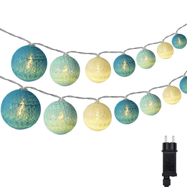 DeepDream Cotton Ball Lichterkette, 5m 20 LED Kugeln Lichterkette Innen Lichterkette Baumwollkugeln Lichterkette mit Stecker für Kinderzimmer, Schlafzimmer, Hochzeit, Party, Festival (Türkis)