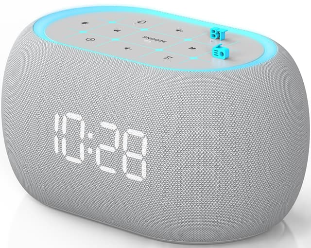 ANJANK Digitaler Radiowecker mit Bluetooth Lautsprecher, 10W Hi-Fi Dual-Lautsprecher, 7-Farbiges Nachtlicht, Wecker mit 8 Wecktönen, 0-100% Display-Dimmer, Wecker für Schlafzimmer und Nachttisch