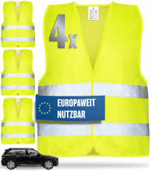 HELDENWERK Warnwesten Auto 4er Set Europaweit gültig nach aktueller Norm 2025 EN ISO 20471 - Reflektierende Warnweste Auto - Sicherheitsweste Gelb - Warnschutzweste - Auto Warnweste für Erwachsene Angebot bei HelloDeals
