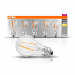 Osram LED-Lampe, Sockel: E27, Warm White, 2700 K, 7 W, Ersatz für 60-W-Glühbirne, klar, LED BASE CLASSIC A 2700k Warmweiß 60W 5 Pack Box 5 Angebot bei HelloDeals