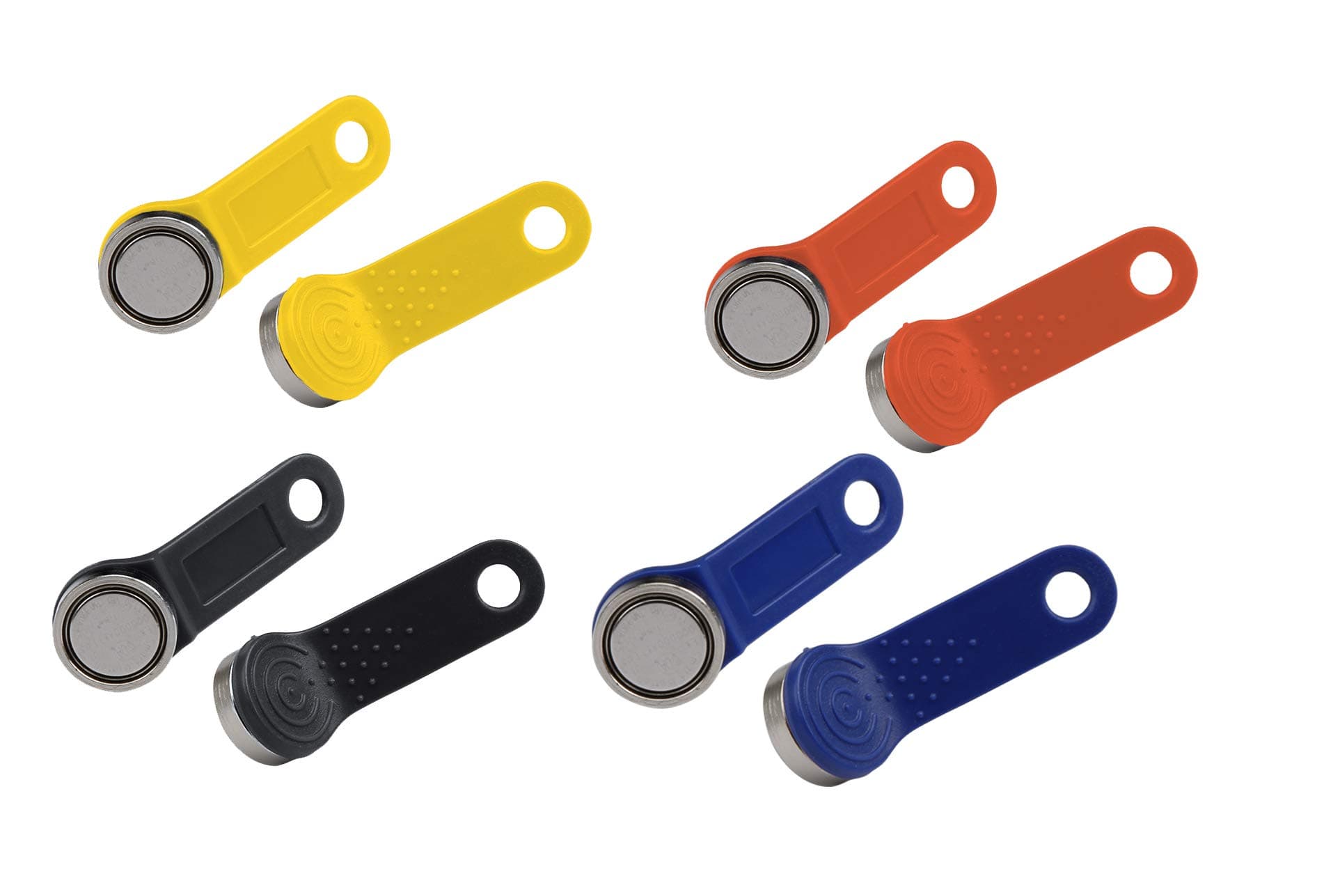 Olympia Dallas Schloss mit 4 Schlüsseln für Registrierkassen, Orange, Gelb, Blau, Schwarz