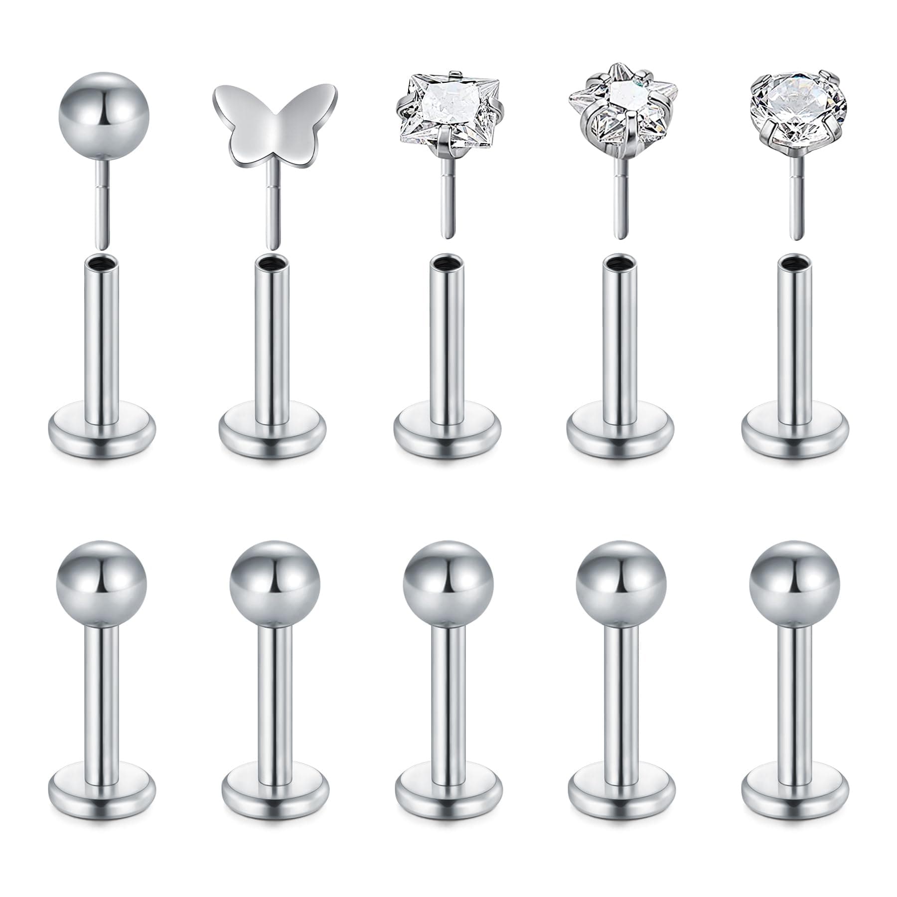 Briana Williams 10er Edelstahl Lippenpiercing Stecker mit Kugel Ohr Tragus Labret Helix Piercing Schmuck 6mm-stil5