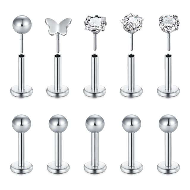 Briana Williams 10er Edelstahl Lippenpiercing Stecker mit Kugel Ohr Tragus Labret Helix Piercing Schmuck 6mm-stil5