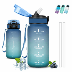Grsta Trinkflasche Kinder, Trinkflasche 500ml, Wasserflasche mit Strohhalm, Leicht zu Reinigen, Wasserflasche Auslaufsicher, Kann mit dir Tragen, Flasche Motivation, Flasche für Schule, Camping 500 ml Blau-grün