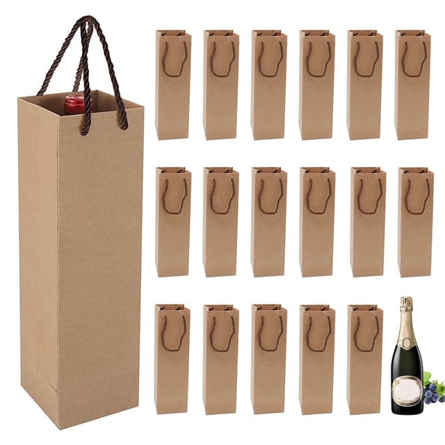 Kraft-Wein-Geschenktüte, flaschentüten Geschenktüte mit Griff, 20 Stück Kraft-Wein-Organizer für Hochzeit, Party geschenktüten Flaschen