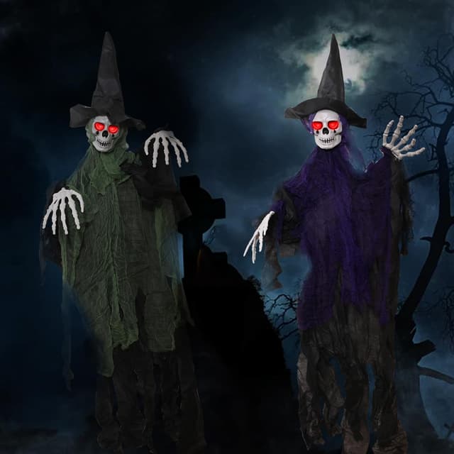 Abnaok Halloween Geist, 2 Stück Halloween Deko Outdoor Skelett Lila + Grün, 105 x 85 cm - Rote Augen