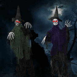 Abnaok Halloween Geist, 2 Stück Halloween Deko Outdoor Skelett Lila + Grün, 105 x 85 cm - Rote Augen