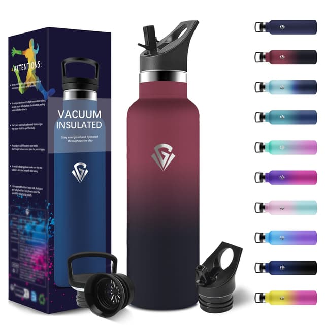Trinkflasche, 750 ML BPA-Frei, Thermosflasche, Auslaufsichere Isolierflasche Doppelwandig, Wasserflasche, Thermoskanne, mit Strohhalm, Trinkflasche Kohlensäure Geeignet für Wandern, Laufen, Yoga Rouge & Noir - 750 Ml 750 ml