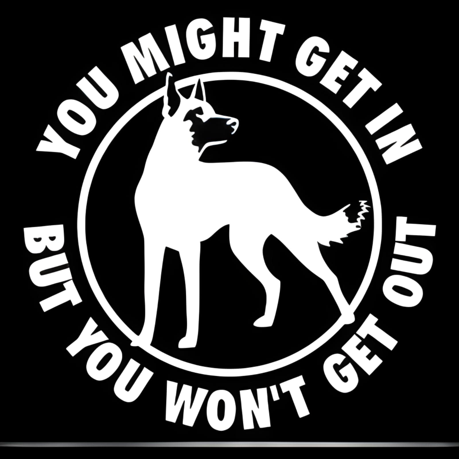 Autoaufkleber Belgische Malinois Aufkleber 15cm(5.9 Inch) Malinois Warnschild Aufkleber Belgian Malinois You Might Get In But You Won't Get Out Warning Sign Sticker Stoßstange Autofenster Dekor 15cm(5.9Inch)