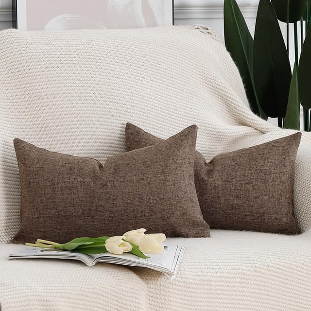 Madizz 2er Set Faux Leinen Kissenbezügen Weich Dekorative Kissenabdeckung für Sofa Schlafzimmer Kissenhülle Dunkelbraun 30x50 cm Rechteckig Dunkelbraun 50 x 30 cm, 2 Stück